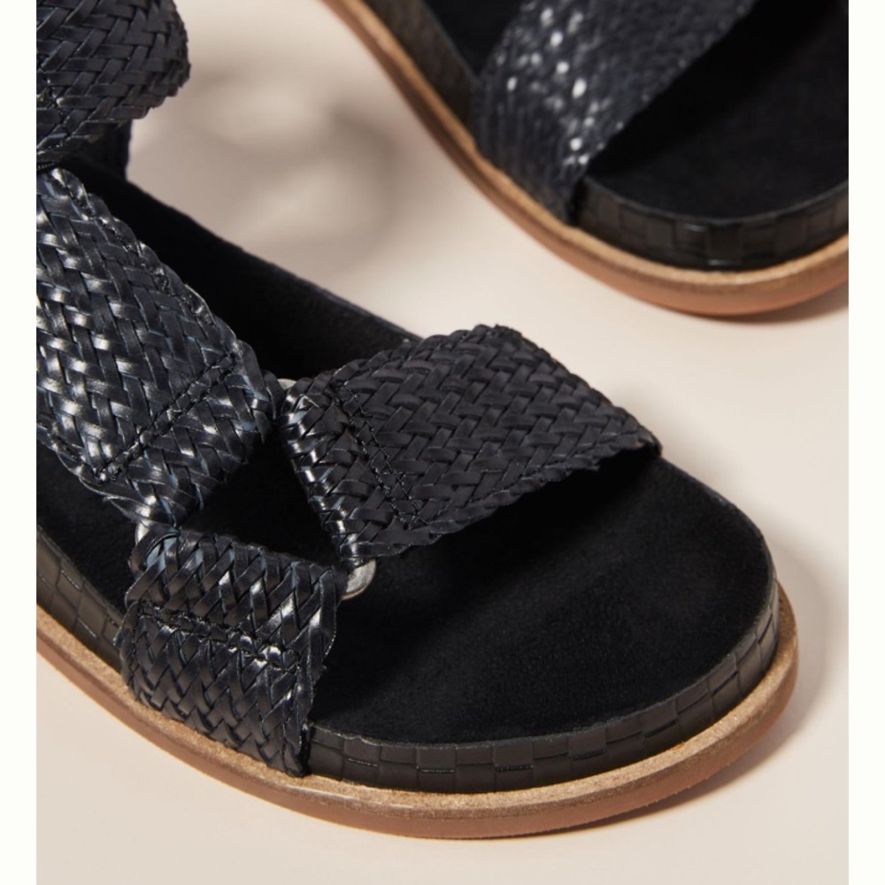 Kelsi Dagger Black Braided Leather Ankle Strap Sandals - Picture 4 of 14